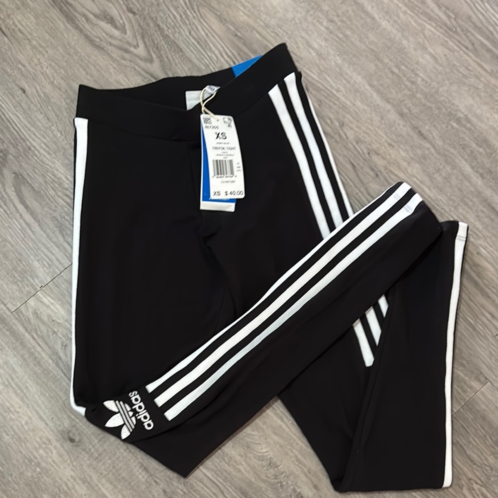 Adidas Black and White Leggings with Iconic Stripes